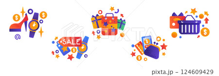 Shopping and Purchase Colorful Icon and Pictogram Vector Set Shopping and Purchase Colorful Icon and Pictogram Vector Set 124609429