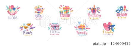 Happy Birthday Logo and Badge Design Vector Set 124609453