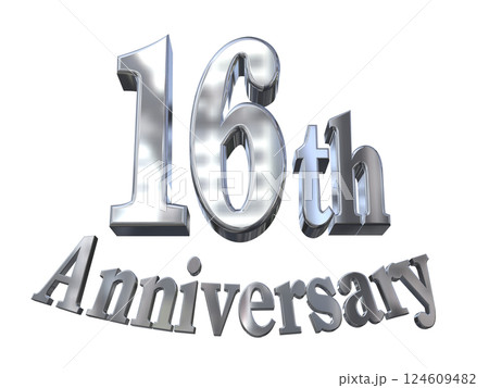 3DCG文字「16th Anniversary/16周年マークキラキラ」シルバー,銀 124609482