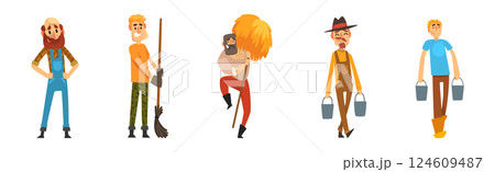 Funny Man Farmer Character Enjoy Horticulture and Agriculture Vector Set Funny Man Farmer Character Enjoy Horticulture and Agriculture Vector Set 124609487