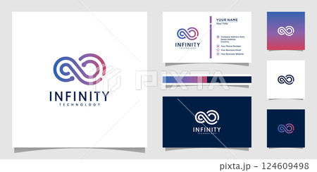 Infinity tech logo with line art style design template outline color gradient tech template 124609498