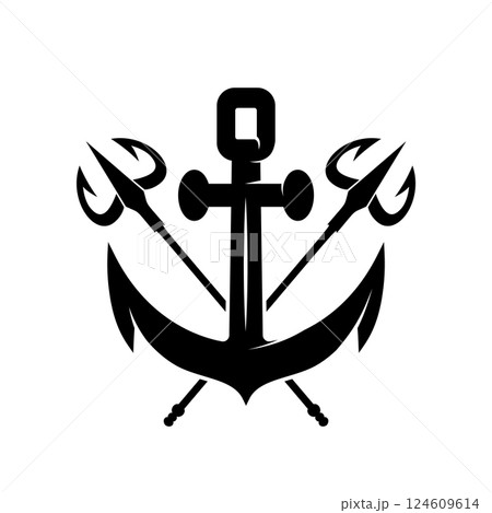 Illustration of sea anchor with crossed tridents. Design element for logo, sign, emblem. Vector illustration 124609614