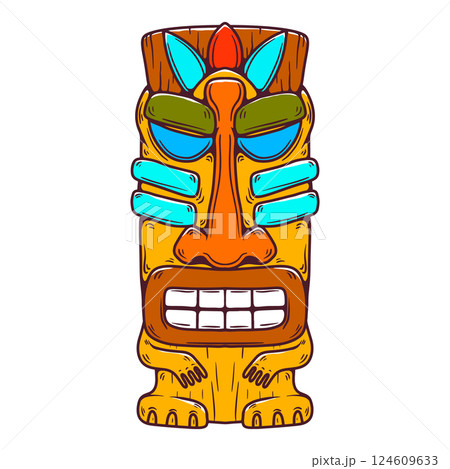 Traditional polynesian tiki idol. Illustration of tribal tiki mask. Design element for decorations. Vector illustration Traditional polynesian tiki idol. Illustration of tribal tiki mask. Design element for decorations. Vector illustration 124609633