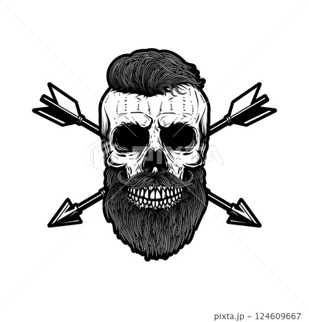 Skull with crossed arrows. Design element for poster, card, banner, emblem, sign. Vector illustration 124609667