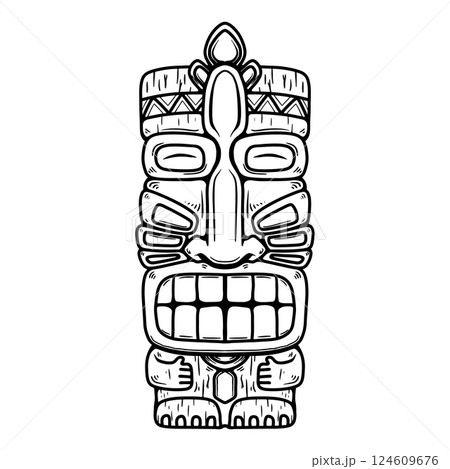 Traditional polynesian tiki idol. Illustration of tribal tiki mask. Design element for decorations. Vector illustration Traditional polynesian tiki idol. Illustration of tribal tiki mask. Design element for decorations. Vector illustration 124609676
