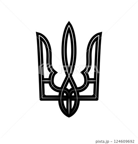 Stylized ukrainian trident. Ukrainian sign. Design for label, badge, emblem, poster card. Vector illustration 124609692