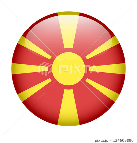 flag of North Macedonia, button round glossy icon 124609890