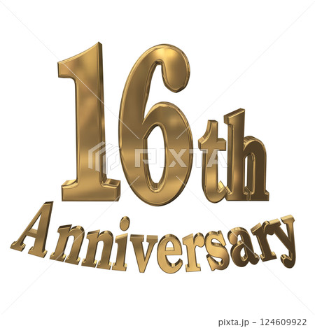 3DCG文字「16th Anniversary/16周年マークキラキラ」ゴールド,金 3DCG文字「16th Anniversary/16周年マークキラキラ」ゴールド,金 124609922