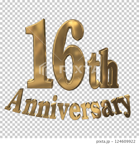 3DCG文字「16th Anniversary/16周年マークキラキラ」ゴールド,金 3DCG文字「16th Anniversary/16周年マークキラキラ」ゴールド,金 124609922