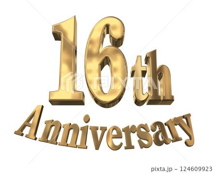 3DCG文字「16th Anniversary/16周年マークキラキラ」ゴールド,金 124609923