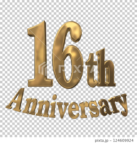 3DCG letters "16th Anniversary/16th Anniversary Mark Sparkling" Gold, Gold 3DCG letters "16th Anniversary/16th Anniversary Mark Sparkling" Gold, Gold 124609924