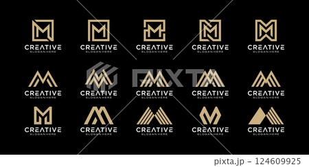 set of initials letter M abstract logo vector design 124609925