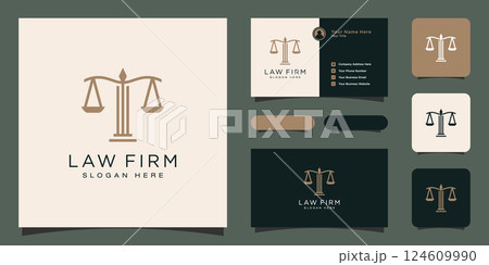 Symbol lawyer attorney advocate template linear style company logotype and business card Symbol lawyer attorney advocate template linear style company logotype and business card 124609990