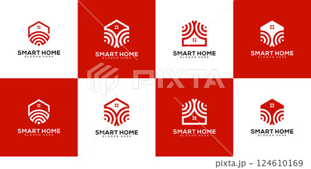 set of Smart home tech logo with line art style logo 124610169