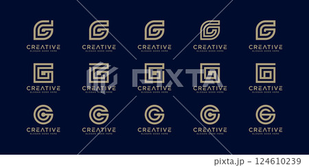 set of initial Letter G Abstract Vector Logo Design Template. Creative Typographic Concept Icon 124610239