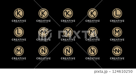 Set of logo letters k,l,m and n with circle style. template 124610250