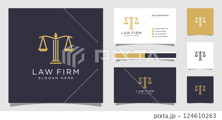 Symbol lawyer attorney advocate template linear style company logotype and business card Symbol lawyer attorney advocate template linear style company logotype and business card 124610263