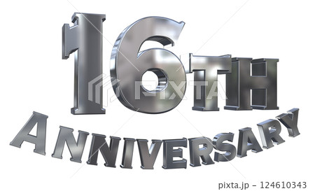 3DCG文字「16th Anniversary/16周年マークキラキラ」シルバー,銀 124610343