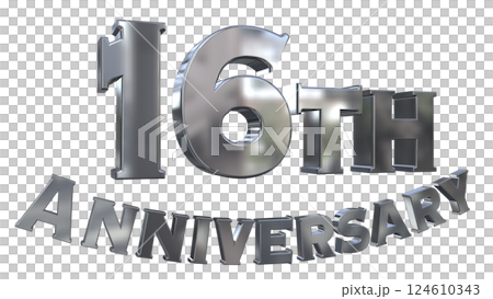 3DCG文字「16th Anniversary/16周年マークキラキラ」シルバー,銀 124610343