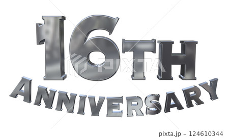 3DCG文字「16th Anniversary/16周年マークキラキラ」シルバー,銀 124610344