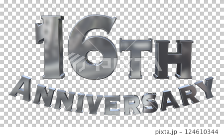 3DCG文字「16th Anniversary/16周年マークキラキラ」シルバー,銀 124610344