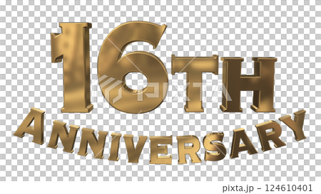 3DCG文字「16th Anniversary/16周年マークキラキラ」ゴールド,金 124610401