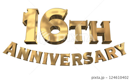3DCG文字「16th Anniversary/16周年マークキラキラ」ゴールド,金 124610402