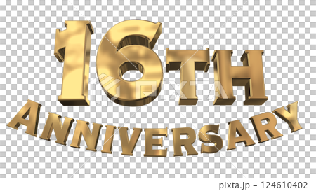 3DCG文字「16th Anniversary/16周年マークキラキラ」ゴールド,金 124610402