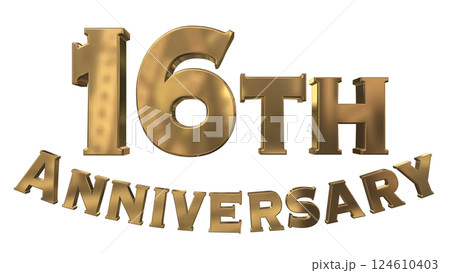 3DCG文字「16th Anniversary/16周年マークキラキラ」ゴールド,金 124610403