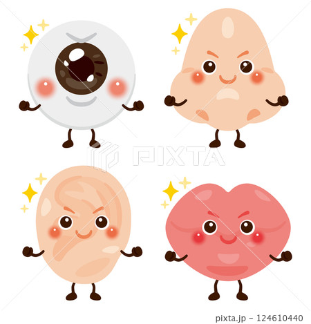 健康で元気な顔のパーツキャラクターイラストセット 124610440