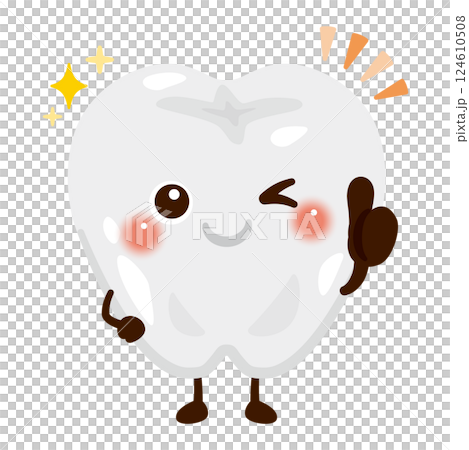 Tooth character illustration giving a good sign Tooth character illustration giving a good sign 124610508