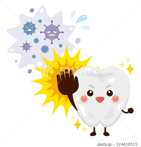 細菌をはじき返す歯のキャラクターイラスト 124610515