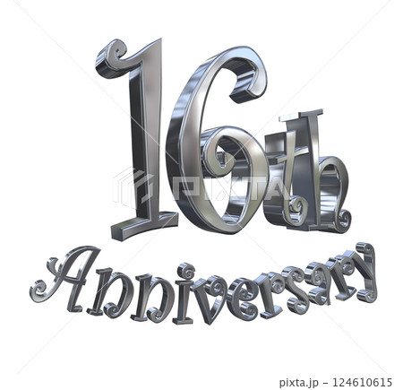 3DCG文字「16th Anniversary/16周年マークキラキラ」シルバー,銀 124610615