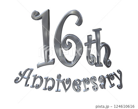 3DCG文字「16th Anniversary/16周年マークキラキラ」シルバー,銀 124610616