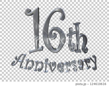 3DCG文字「16th Anniversary/16周年マークキラキラ」シルバー,銀 124610616