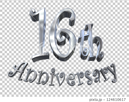 3DCG文字「16th Anniversary/16周年マークキラキラ」シルバー,銀 124610617