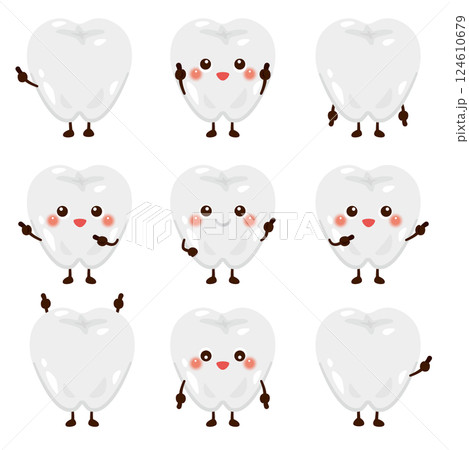 指さしをする歯のキャラクターセット 指さしをする歯のキャラクターセット 124610679