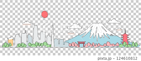 Japanese city and Mt. Fuji landscape vector 124610812