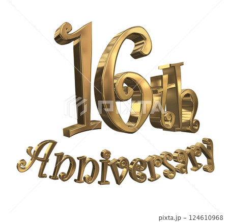 3DCG文字「16th Anniversary/16周年マークキラキラ」ゴールド,金 124610968