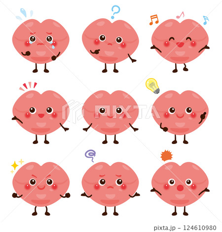 唇のキャラクター 表情セット 唇のキャラクター 表情セット 124610980