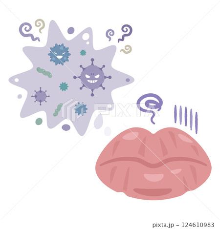 ウイルスに感染した唇のイラスト 124610983