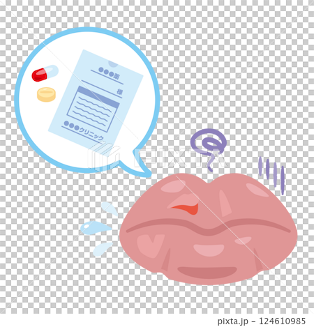 薬剤と調子が悪い唇のイラスト 薬剤と調子が悪い唇のイラスト 124610985