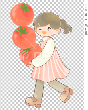 Vegetables and Children: A girl holding a large cherry tomato 124610987