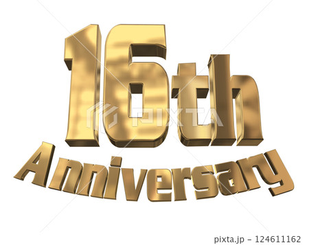 3DCG文字「16th Anniversary/16周年マークキラキラ」ゴールド,金 124611162