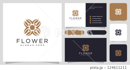 Flower mono line luxury logo with business card design 124611211