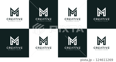 set of initials letter M abstract logo vector design 124611269