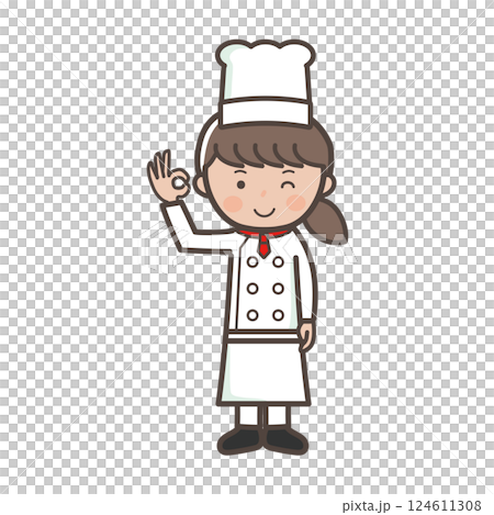 了解してOKサインを送る若い女性コックさんの全身イラスト 124611308