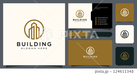 Building logo with line art style. city building abstract for logo design inspiration and business card design 124611348