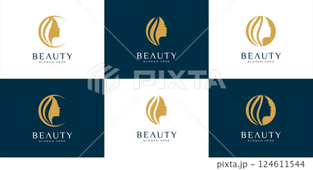 Set of silhouette woman face feminine lifestyle salon 124611544