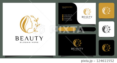 Beauty woman hairstyle logo design with business card for nature people salon elements 124611552